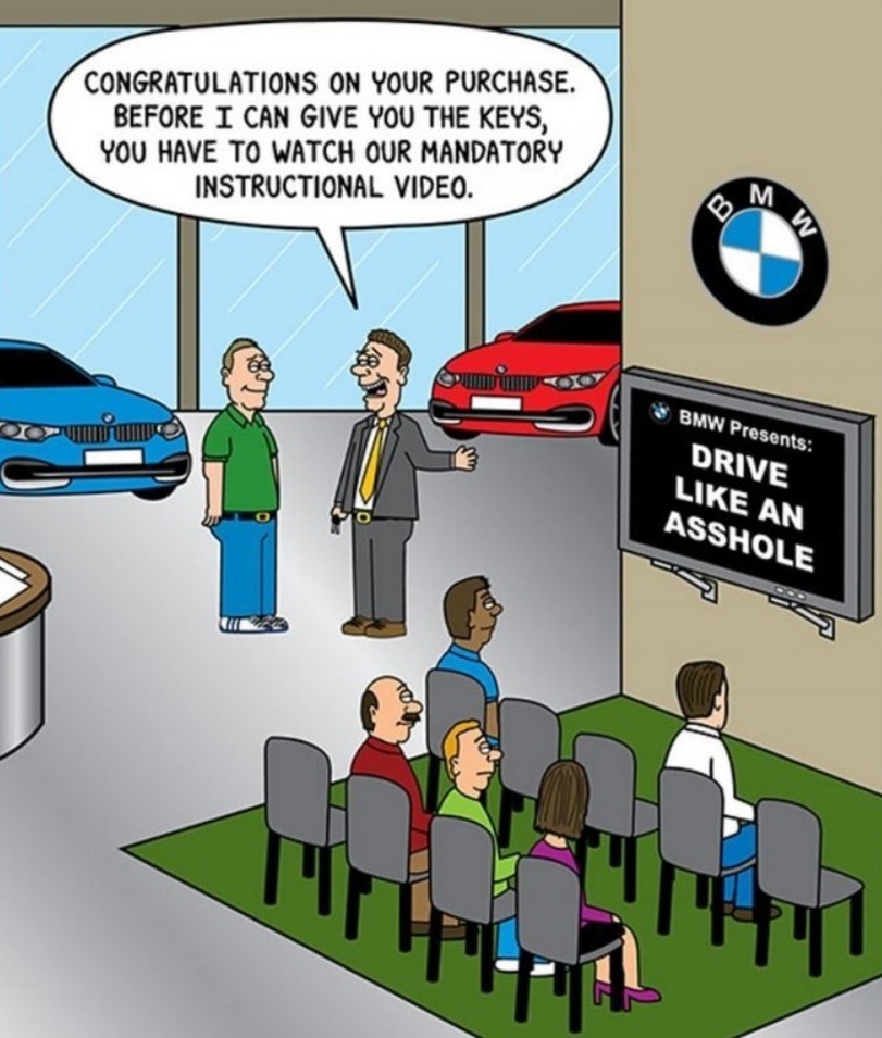 Idioten Training fuer BMW Fahrer Wissenswertes mit Witz und Humor Typisch Auto, typisch Du! Automarkenklischees im Check Auto, Halbwahrheit, Komische Begebenheiten des Lebens, Öffentlichkeit | Die Kirche des heiligen Al Bundy 24. August 2024 20