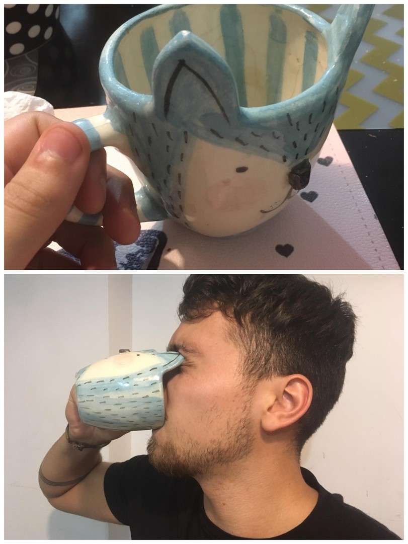 Schlechtes Design. Wenn die Kaffeetasse in den Augen drückt
