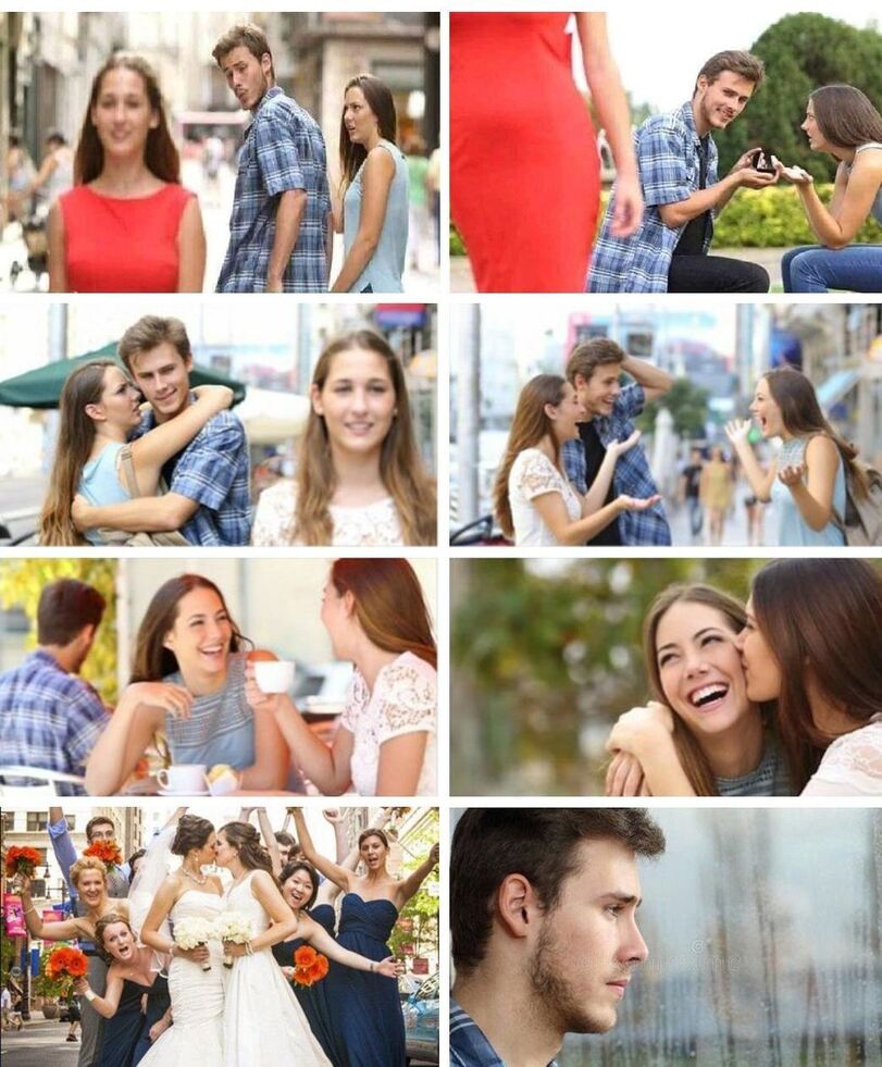 Distracted Girlfriend Models Hochzeit Parodie Lach dich schlapp: Lustige Bilder für den Spaßfaktor Distracted Boyfriend-Meme: Der abgelenkte Freund bin wohl ich 😊 Beziehung, Erklärung, Lustige Bilder, Lustiges zu Mann & Frau | Die Kirche des heiligen Al Bundy 4. September 2024 31