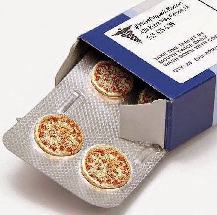 Witziges Medikament gegen Hunger Pizza Tabletten Heitere Haushaltsmomente mit einem Augenzwinkern Witziges Medikament gegen Hunger - Pizza Tabletten
