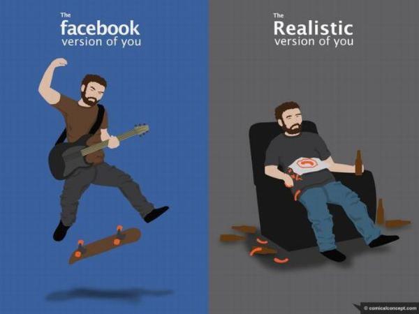 Lügen auf dem Facebook Profil und die Realität. Bier saufend auf dem Sessel