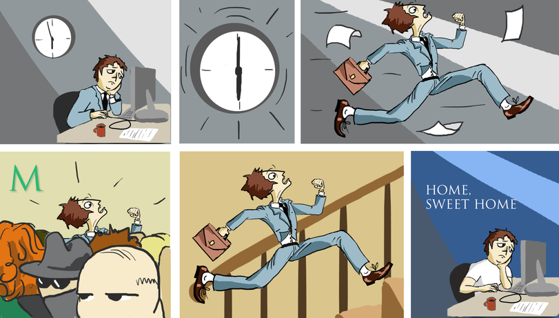 Nach der Arbeit nach Hause eilen und an den Pc setzen Arbeitswahnsinn und Bürosatire Nach der Arbeit nach Hause eilen und an den Pc setzen